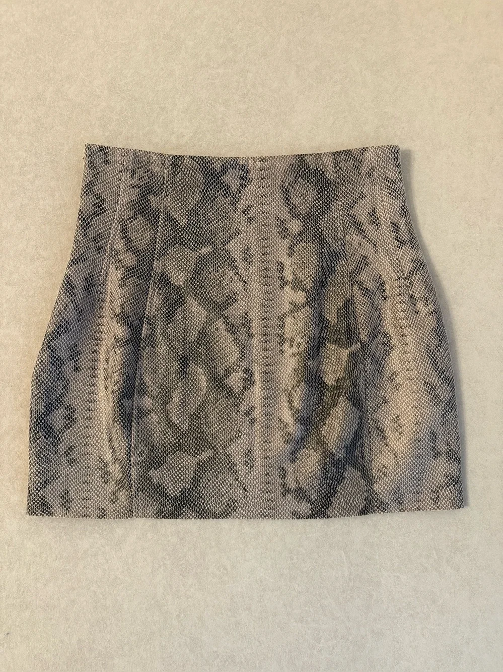 Zara Snakeskin Print High Rise A-Line Mini Skirt Brown Taupe Beige Black Size M